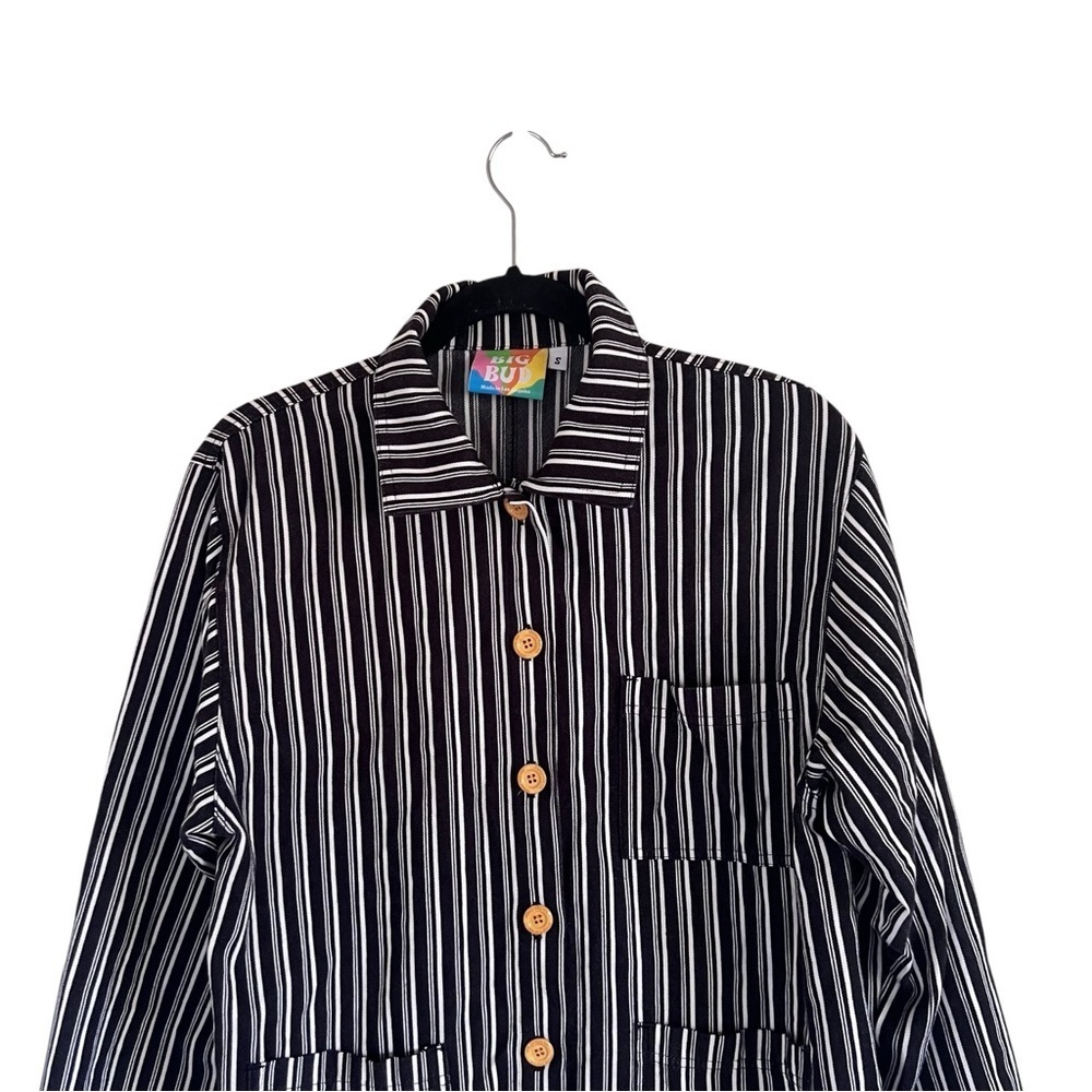 Big Bud Press Black White Striped Work Jacket Unisex S - Picture 3 of 11